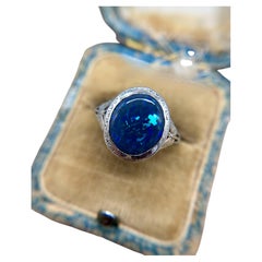 Vintage Edwardian Platinum 3 Carat Black Opal Ring