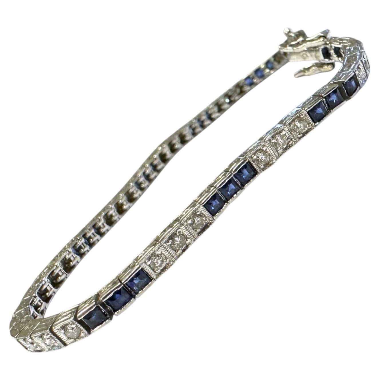 Estate Platin Saphir und Diamant Tennisarmband