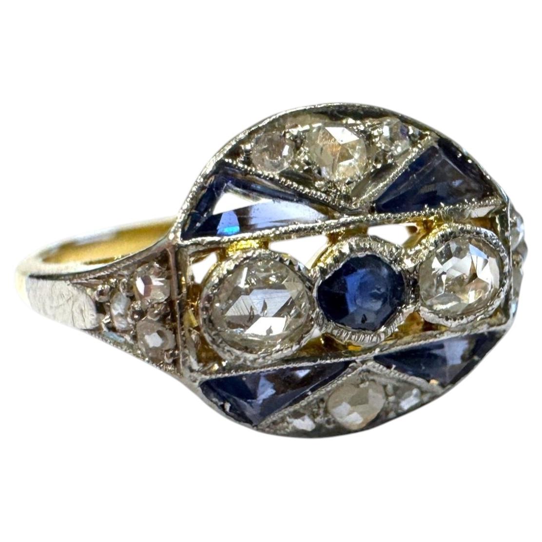 Vintage Dainty Art Deco Sapphire and Diamond Cocktail Ring