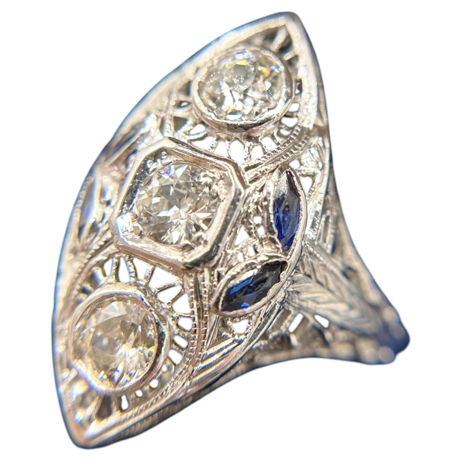 Vintage Art Deco Sapphire and Diamond Cocktail Ring For Sale