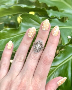 Vintage Edwardian Era Diamond Cocktail Ring 18K White Gold
