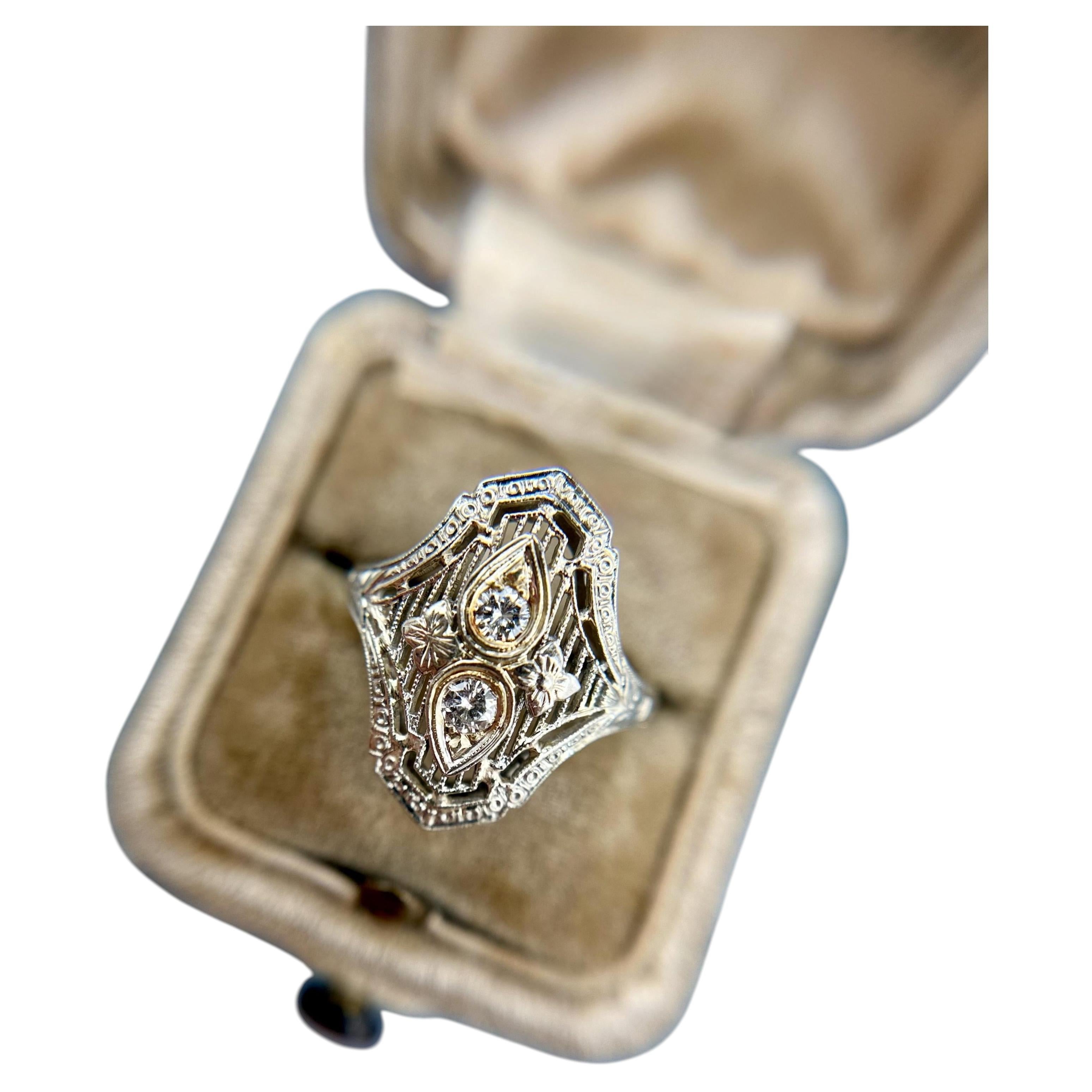 Vintage Edwardian Era Diamond Cocktail Ring 18K White Gold