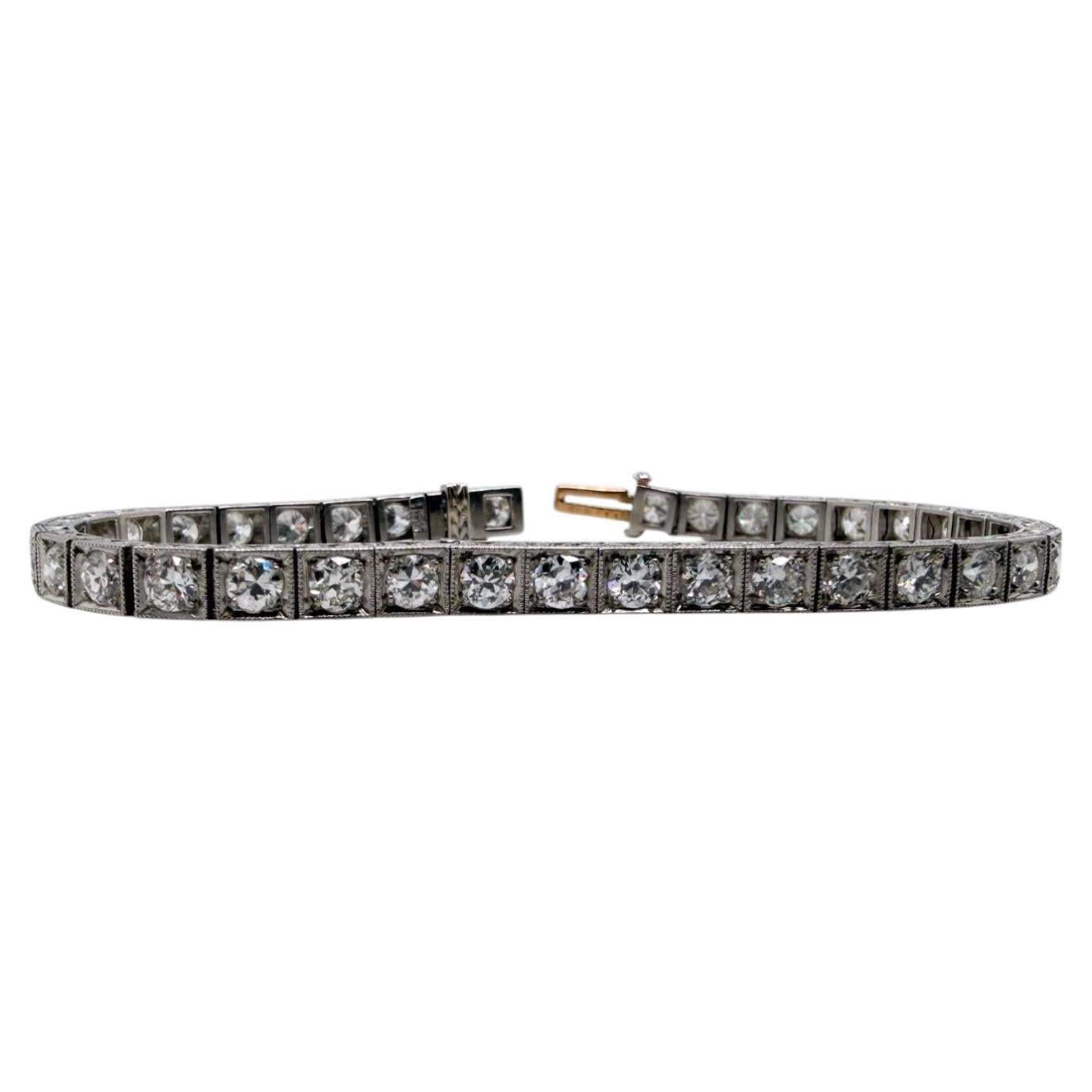 Vintage-Tennisarmband im Art-Déco-Stil aus Platin mit einem Diamanten im alten europäischen Schliff von 5,5 Karat