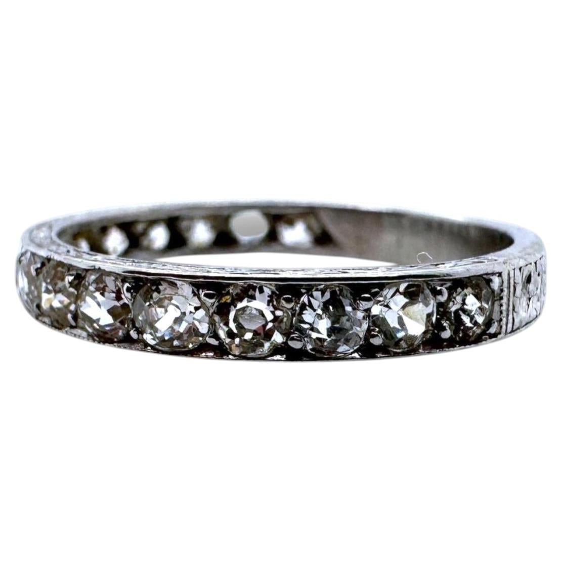 Vintage Engraved Platinum Diamond Band Size 6.5 For Sale