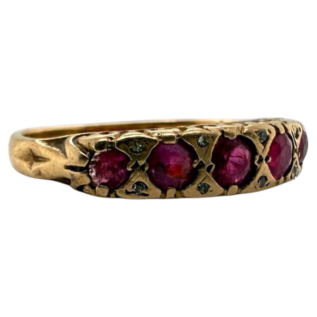 Vintage Ruby & Diamond Band 9K Rose Gold Circa 1903 en vente