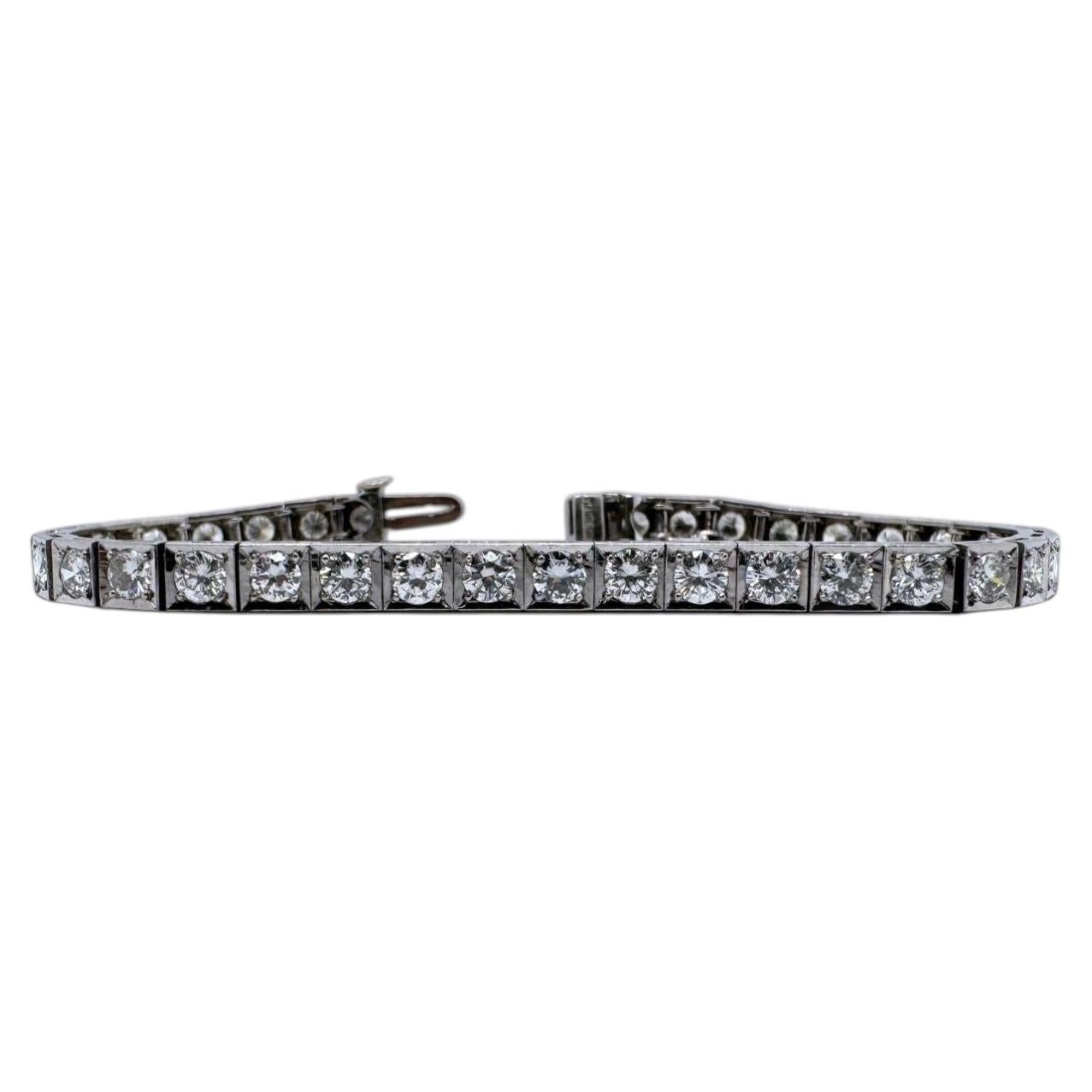 Bracciale tennis vintage in platino con diamanti a taglio europeo antico, 5 carati