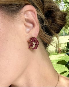 Vintage Ruby & Diamond 14k Yellow Gold French Back Earrings