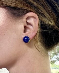 Vintage 14k Yellow Gold French Back Lapis Earrings