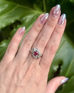 Vintage 14k White Gold 1 Carat Ruby & Diamond Cockail Ring