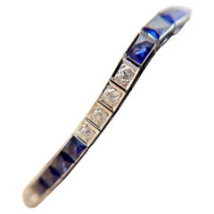 Vintage Platinum Sapphire & Diamond Tennis Bracelet