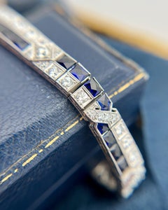 Vintage Art Deco 4 Carat Diamond & Sapphire Platinum Tennis Bracelet