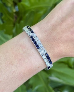Vintage Art Deco 4 Carat Diamond & Sapphire Platinum Tennis Bracelet