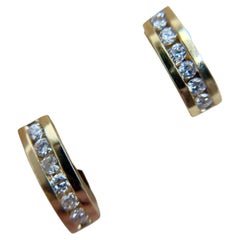 Vintage 14K Yellow Gold Diamond Huggie Earrings