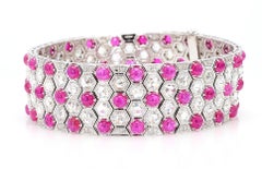 Honeycomb 17.7 Carat Rose Cut Ruby Diamond Gold Bracelet