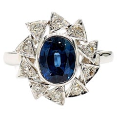 1.10 Carat Blue Oval Sapphire 18K Gold Ring