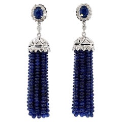 Pendientes de oro blanco de 18 quilates con cuentas azules de zafiro de 23 quilates