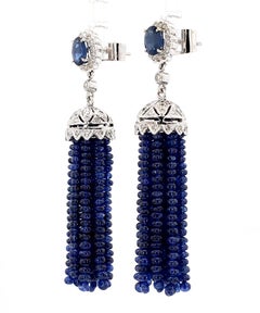 Pendientes de oro blanco de 18 quilates con cuentas azules de zafiro de 23 quilates