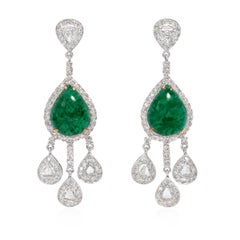 Pendientes de oro con esmeralda verde de 16 quilates en forma de cabujón y diamantes tallados en rosa