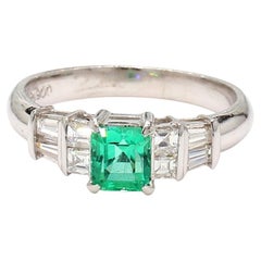 0.55 Carat Square-Cut Emerald and Diamond Platinum Ring