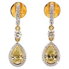 2.11 Carat Pear Yellow Sapphire Diamond Gold Earrings