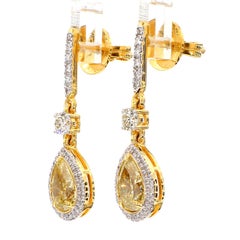 2.11 Carat Pear Yellow Sapphire Diamond Gold Earrings