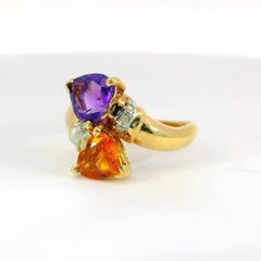 Two-Stone Bypass Amethyst Citrine Gold Ring