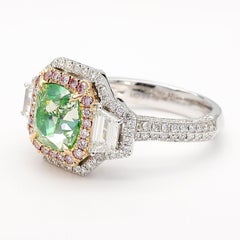 3.22 Carat Antique Cushion Green Diamond 18K Gold Ring