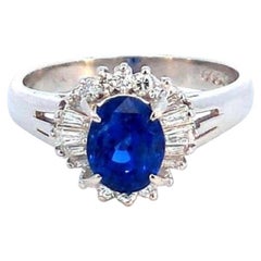 1.88 Carat Blue Oval Sapphire Platinum Ring