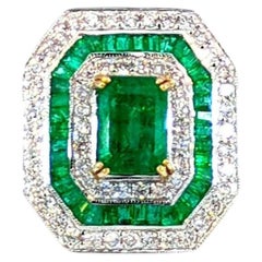 3.1 Carat Emerald and Baguette Diamond Gold Ring