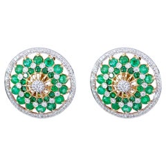 Boucles d'oreilles en or jaune 18 carats, serties d'émeraudes de 2,4 carats et de diamants de 1,0 carat