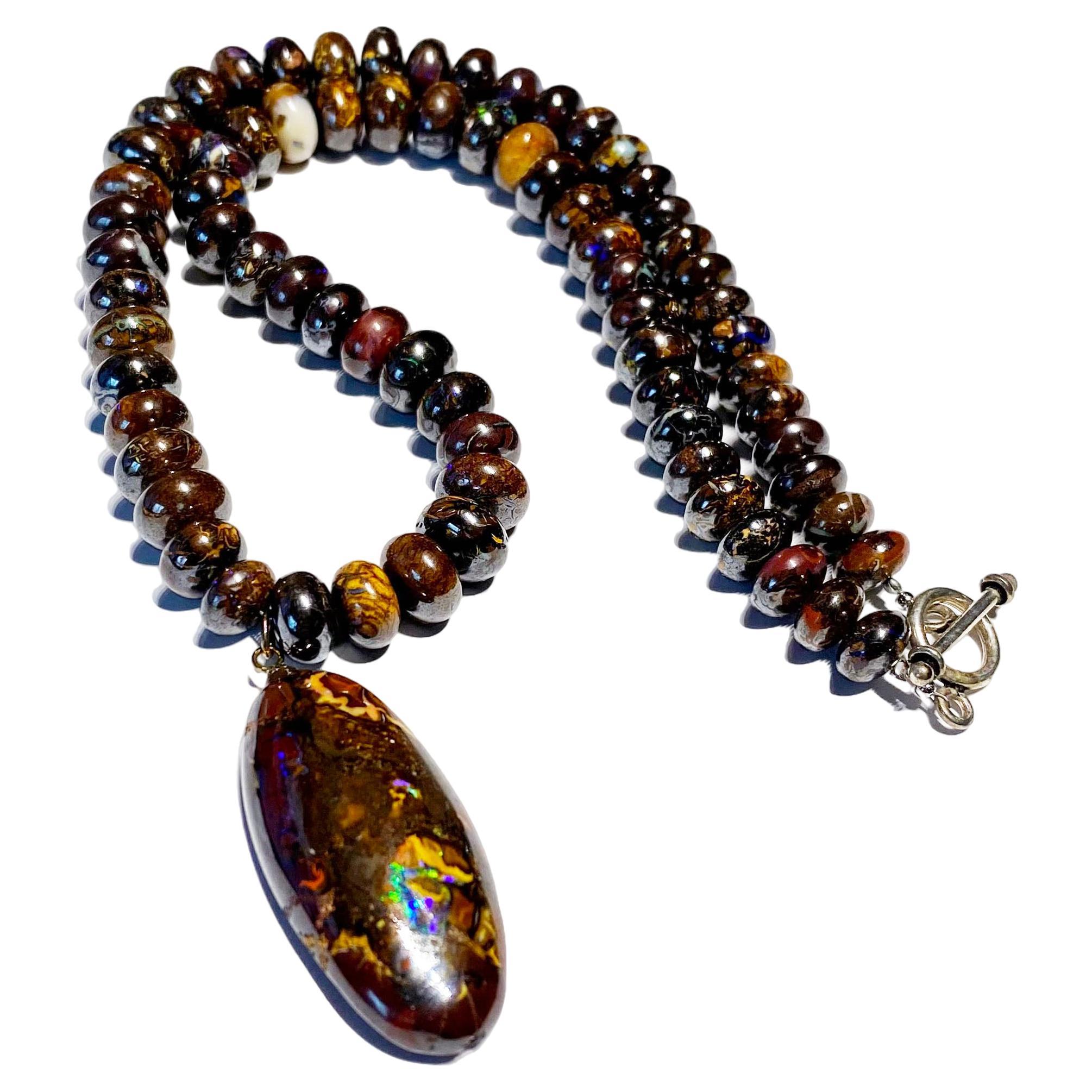 An Australian Boulder Opal Pendant & Necklace For Sale