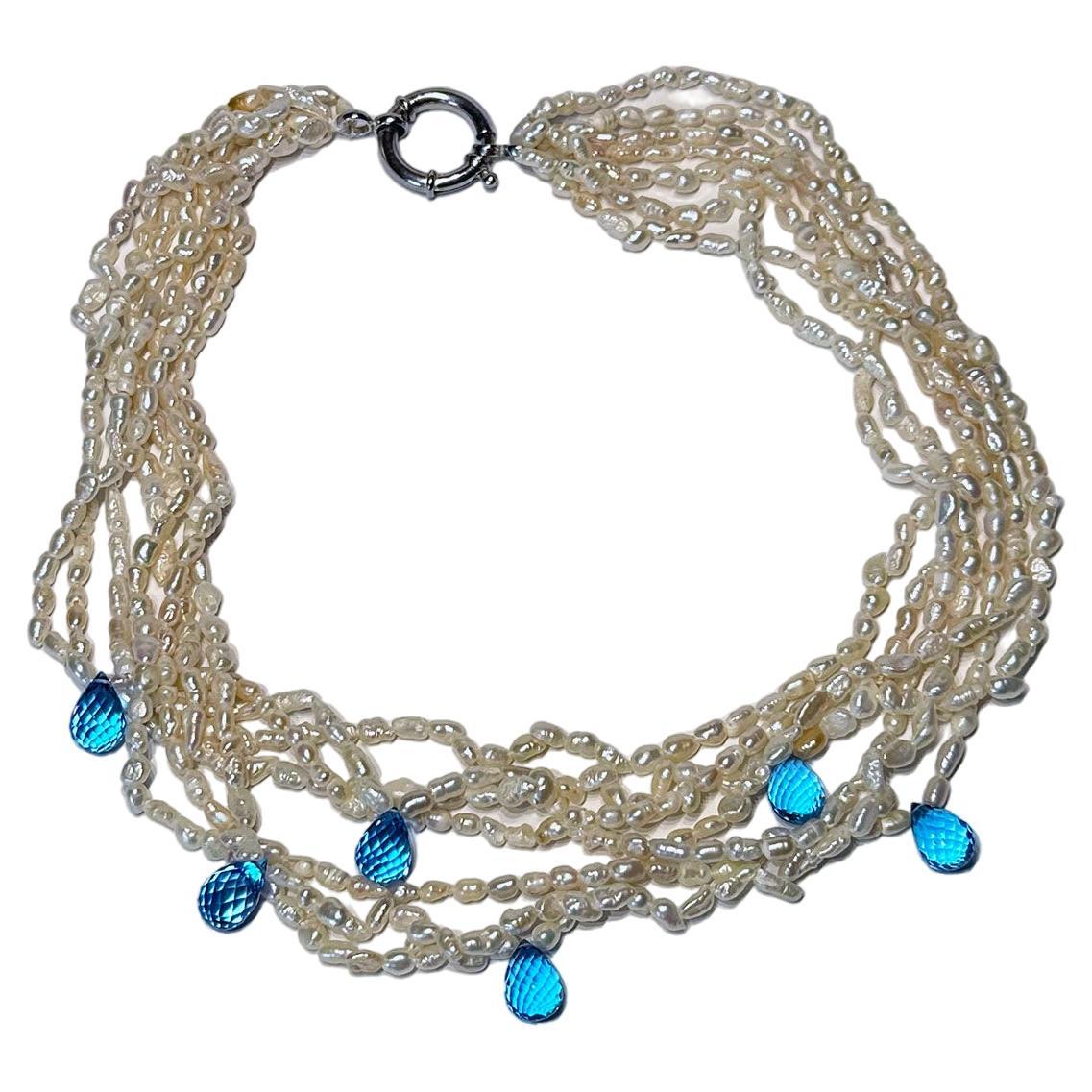 A Freshwater Keishi Pearl Necklace with Topaz Briolettes For Sale