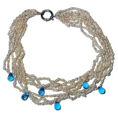 A Freshwater Keishi Pearl Necklace with Topaz Briolettes