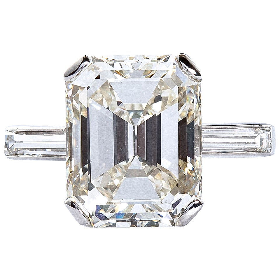 5.11 Carat Emerald Cut Diamond Platinum Engagement Ring at 1stdibs