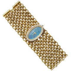 Vintage Beuche-Girod Lady's Yellow Gold and Diamond Mesh Bracelet Watch