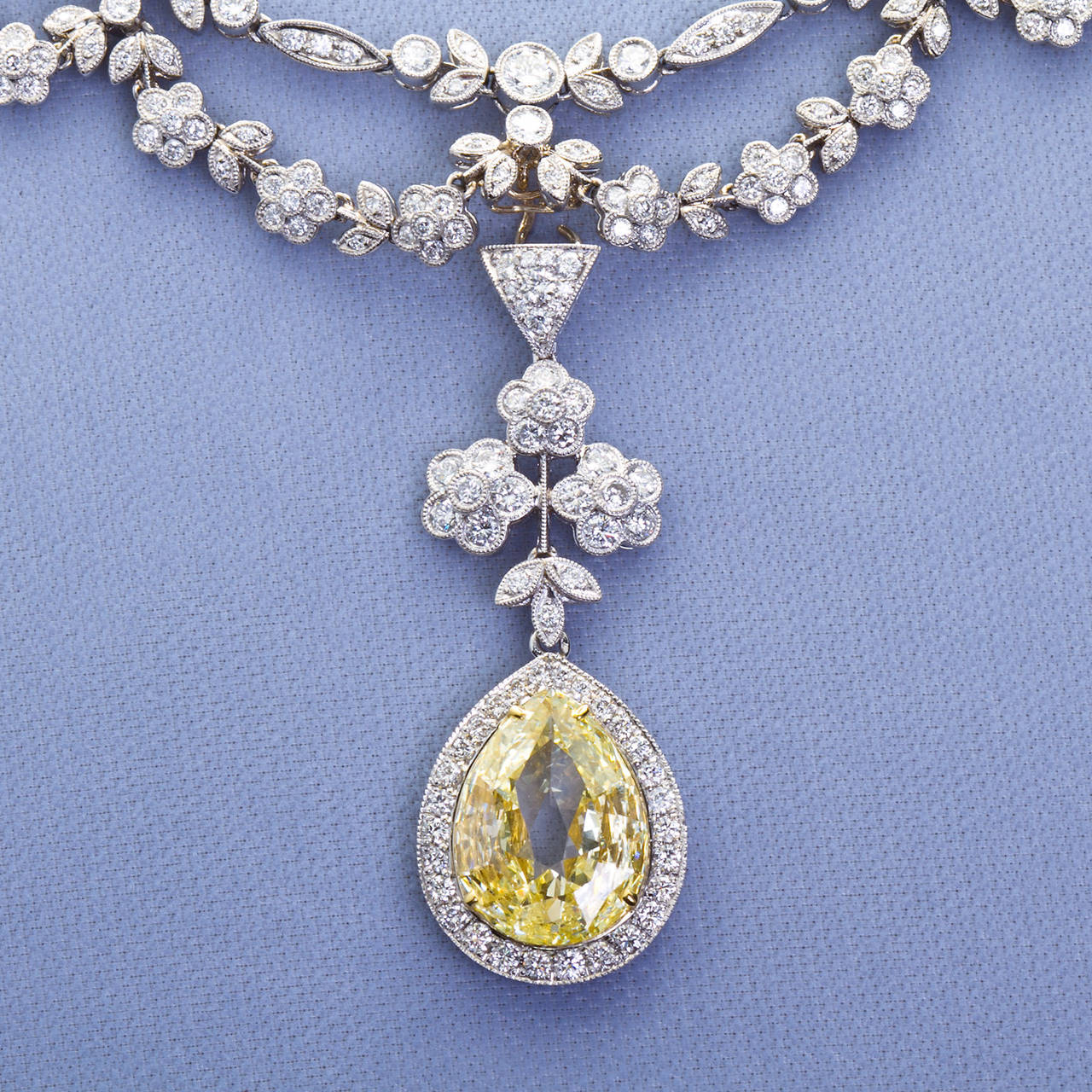 Art Nouveau Fancy Yellow Pear Shaped Diamond Festoon Necklace Antique 5.06 Carat 