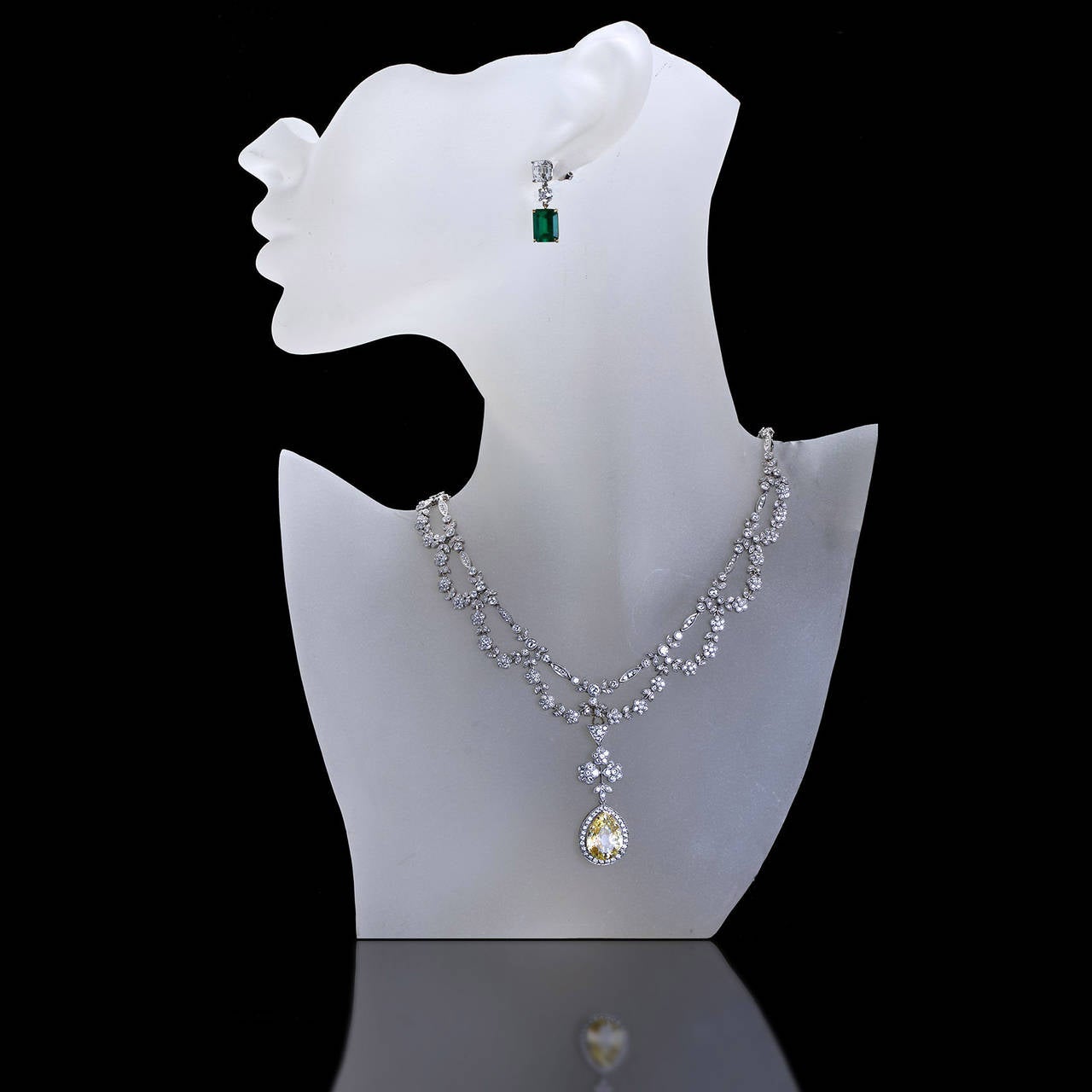 Women's Fancy Yellow Pear Shaped Diamond Festoon Necklace Antique 5.06 Carat 