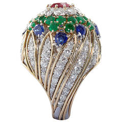 David Webb Multi Gem Gold Dome Ring