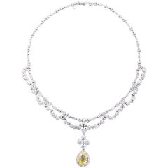 Fancy Yellow Pear Shaped Diamond Festoon Necklace Antique 5.06 Carat 