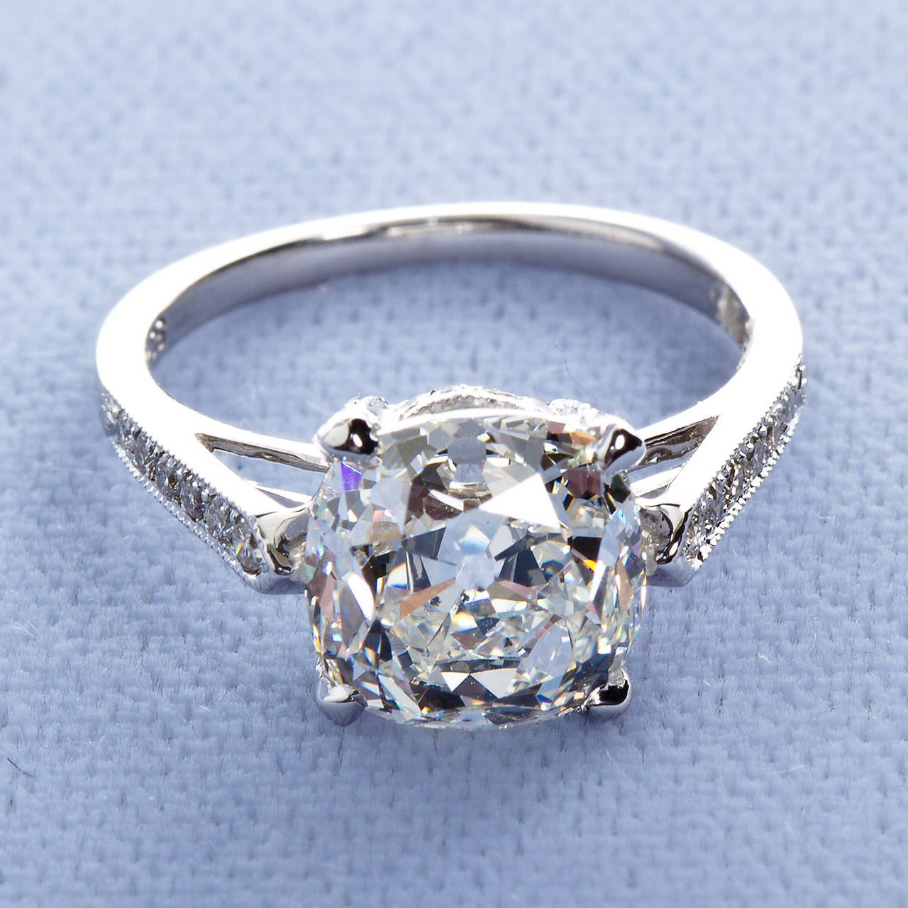 3.73 Carat Old Mine Diamond Solitaire Platinum Engagement Ring In Excellent Condition In Lakewood, NJ