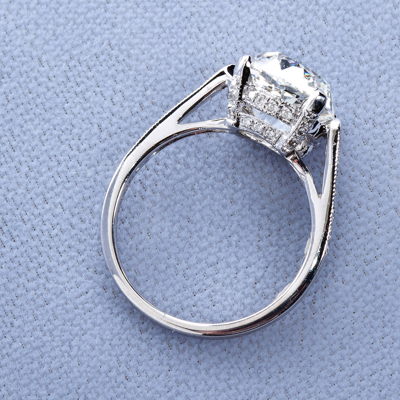 Women's 3.73 Carat Old Mine Diamond Solitaire Platinum Engagement Ring