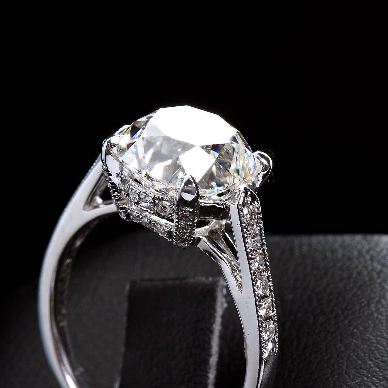 3.73 Carat Old Mine Diamond Solitaire Platinum Engagement Ring 1