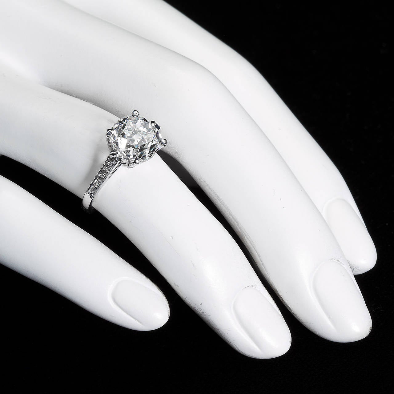 Art Deco 3.73 Carat Old Mine Diamond Solitaire Platinum Engagement Ring