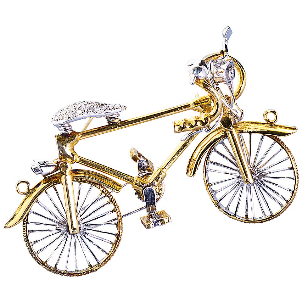 Diamond Gold Bicycle Brooch Pendant Charm