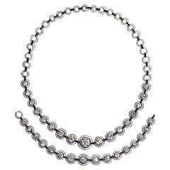 30 Carat Art Deco Diamond Onyx Platinum Necklace Bracelet Set