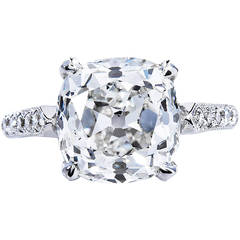3.73 Carat Old Mine Diamond Solitaire Platinum Engagement Ring