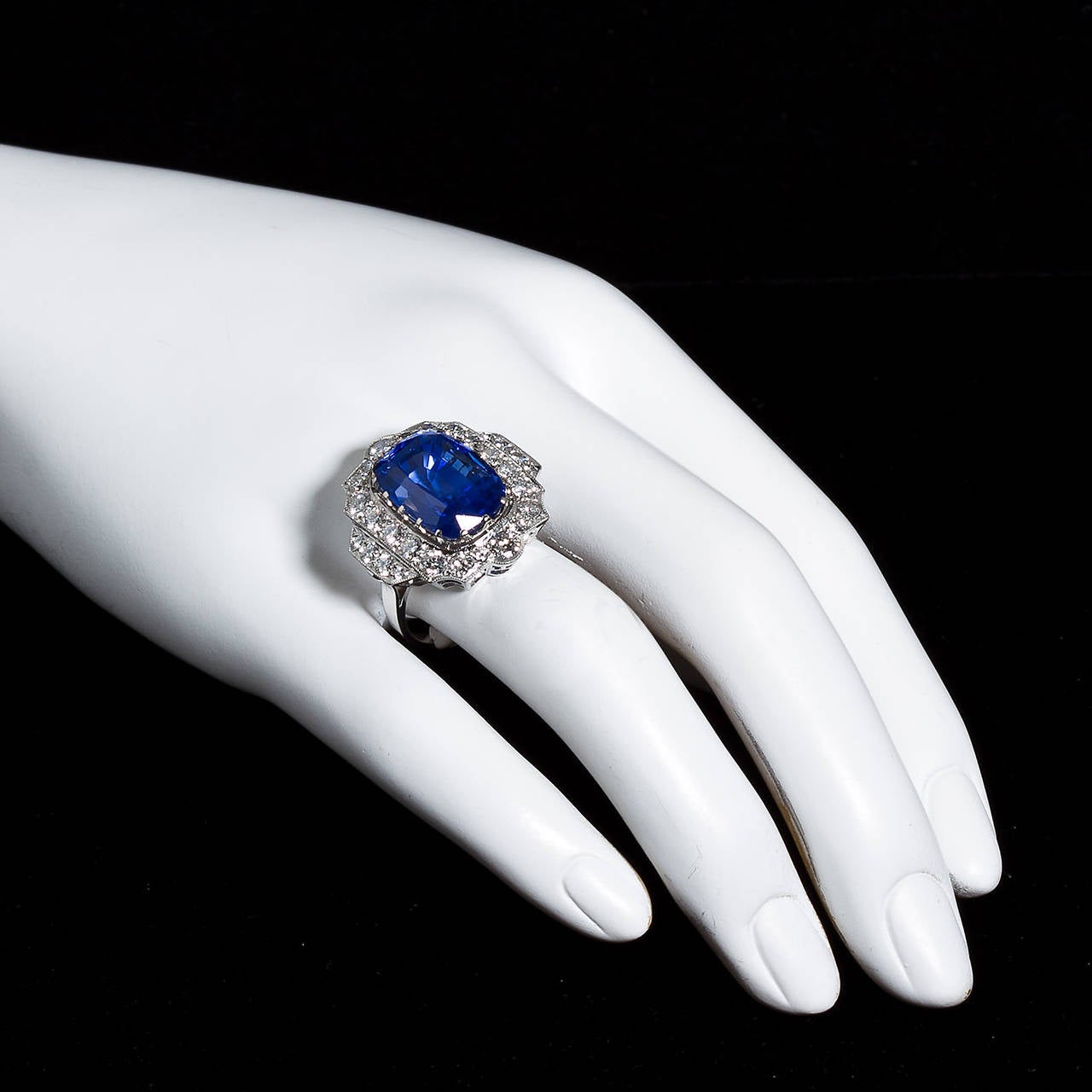 Women's 16.26 Carat Cushion No-Heat Ceylon Blue Sapphire Diamond Gold Ring