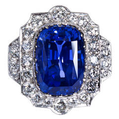 16.26 Carat Cushion No-Heat Ceylon Blue Sapphire Diamond Gold Ring