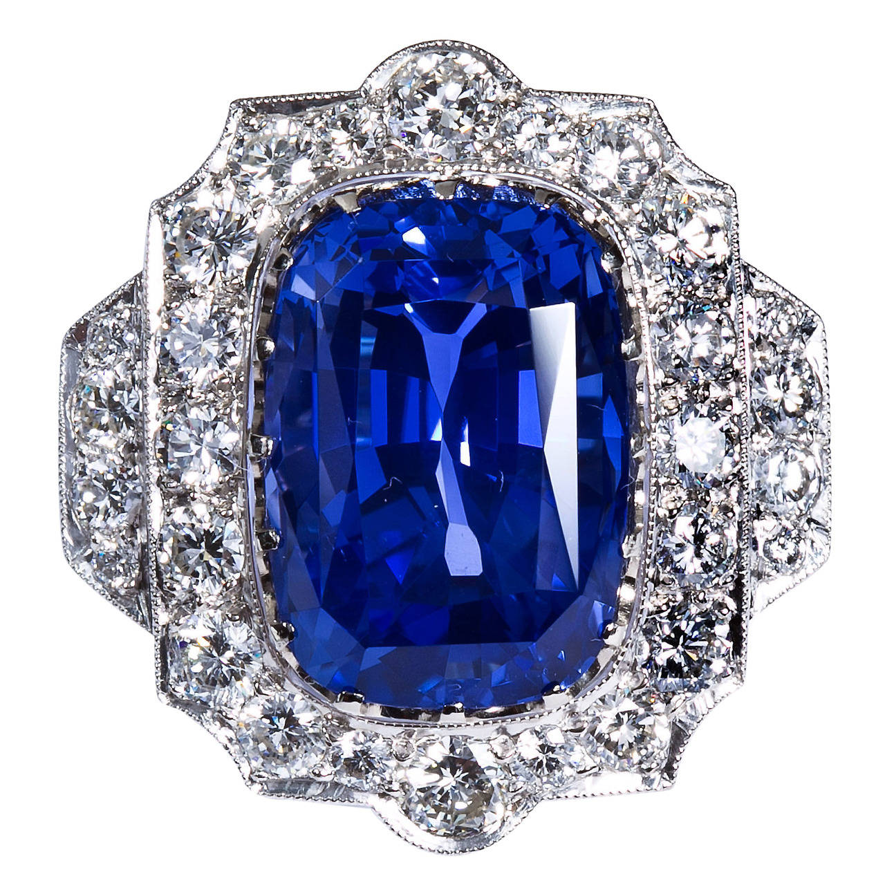 16.26 Carat Cushion No-Heat Ceylon Blue Sapphire Diamond Gold Ring