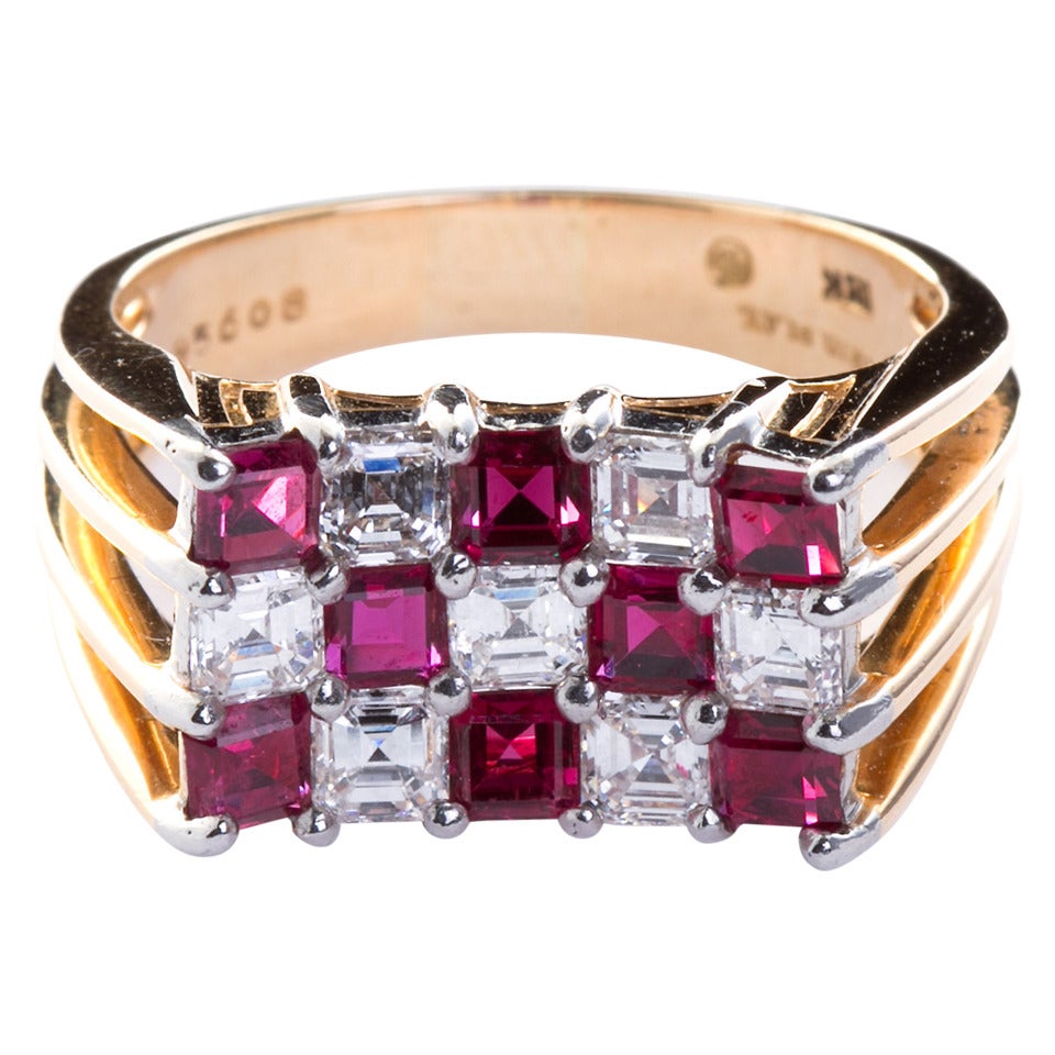 Oscar Heyman Ruby Diamond Gold Checkerboard Ring at 1stDibs ruby and